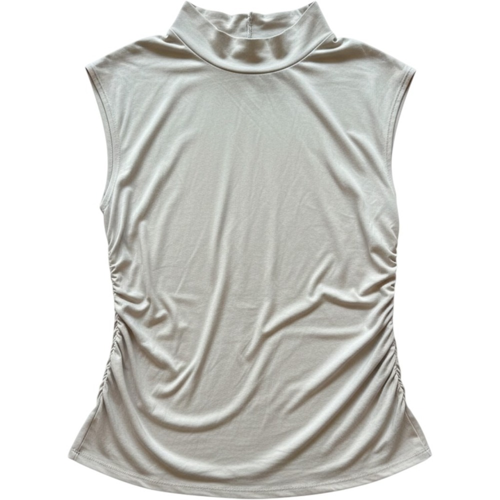 Calvin Klein Womens Mock Neck Ruched Side Sleeveless Top Gray Medium RN 54163